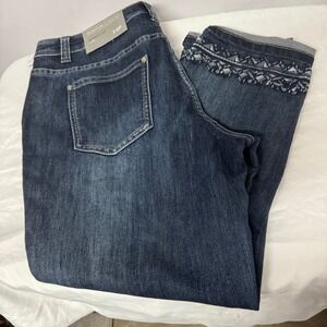 Signature Slimming Ankle Jeans Womens 14P Dark Wash‎ Embroidered Modern Fit